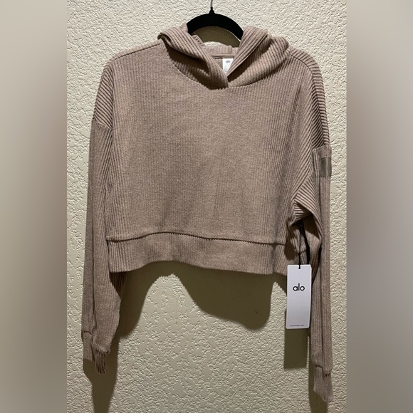 Alo Yoga NWT Muse Hoodie Ribbed in Gravel Heather Size S - Picture 6 of 10